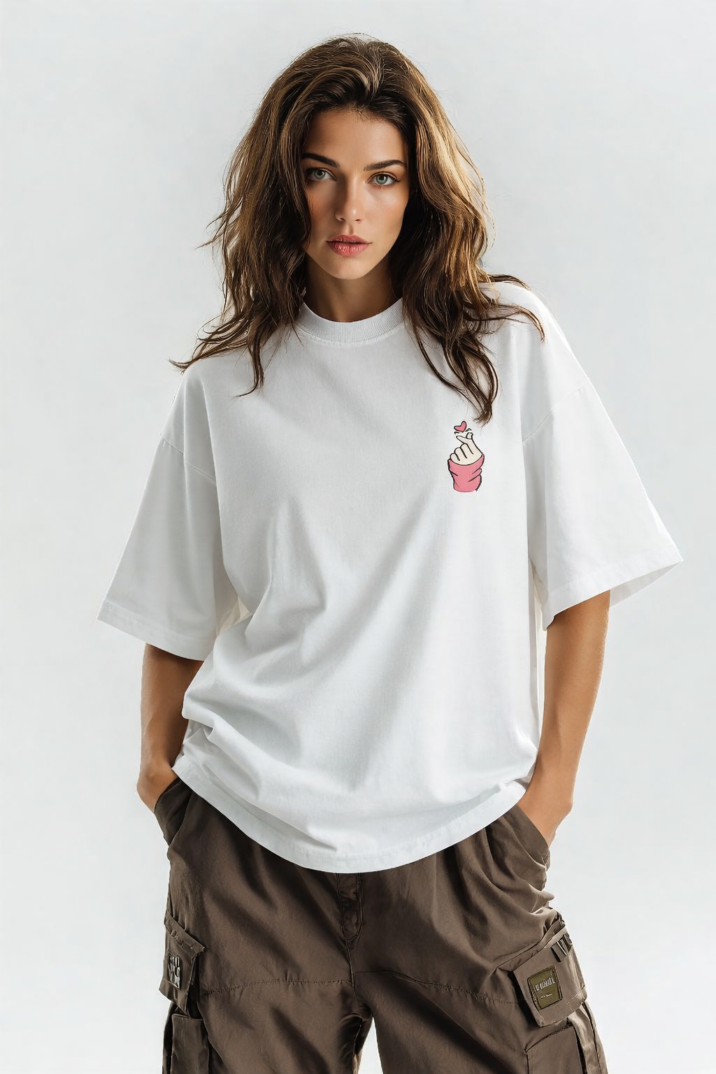Minimal Heart Graphic Oversized White T-Shirt (Women)
