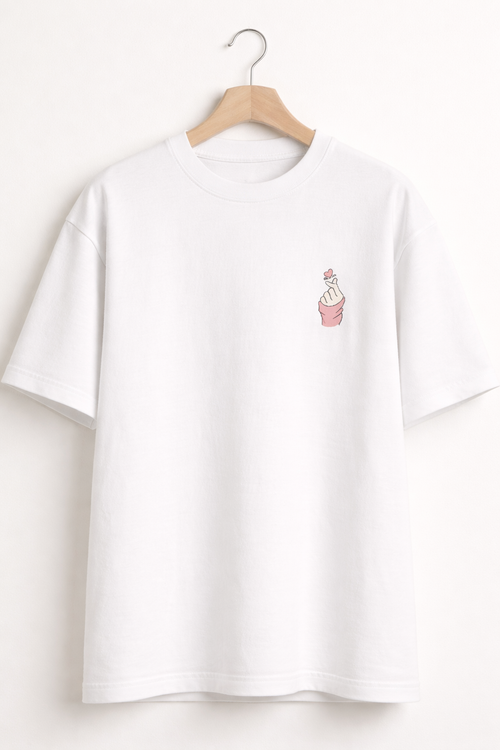 Minimal Heart Graphic Oversized White T-Shirt (Women)