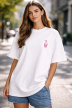 Minimal Heart Graphic Oversized White T-Shirt (Women)